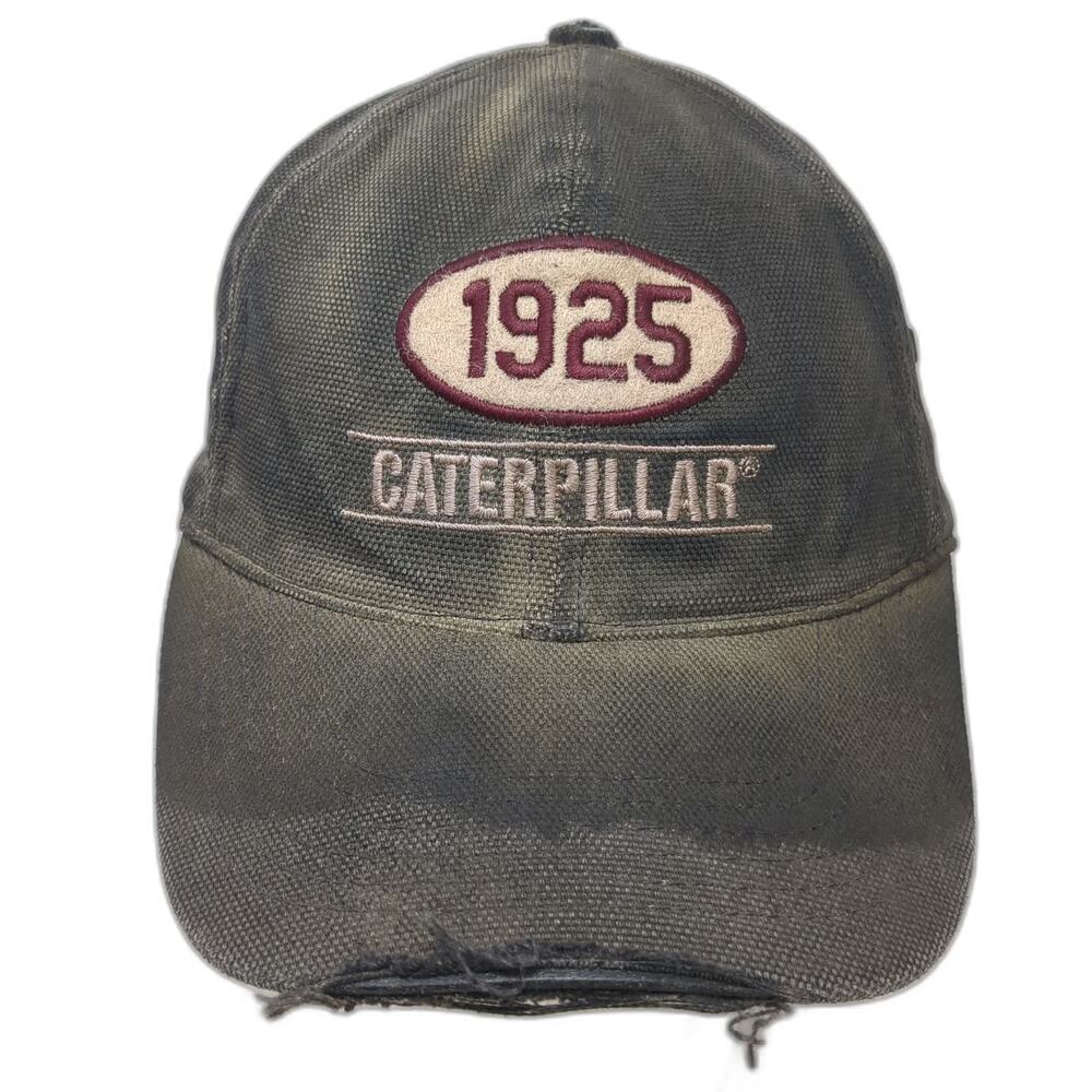 Caterpillar Baseball Cap Black Beige Red One Size Distressed Brim Strapback Hat